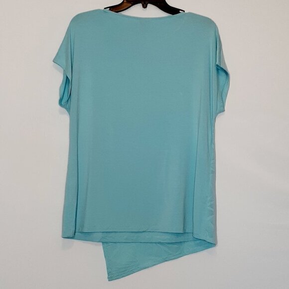 Chico's Short Sleeve Aqua Hi-Low Tunic Top w Overlay; Size Medium / 8 - Picture 5 of 8